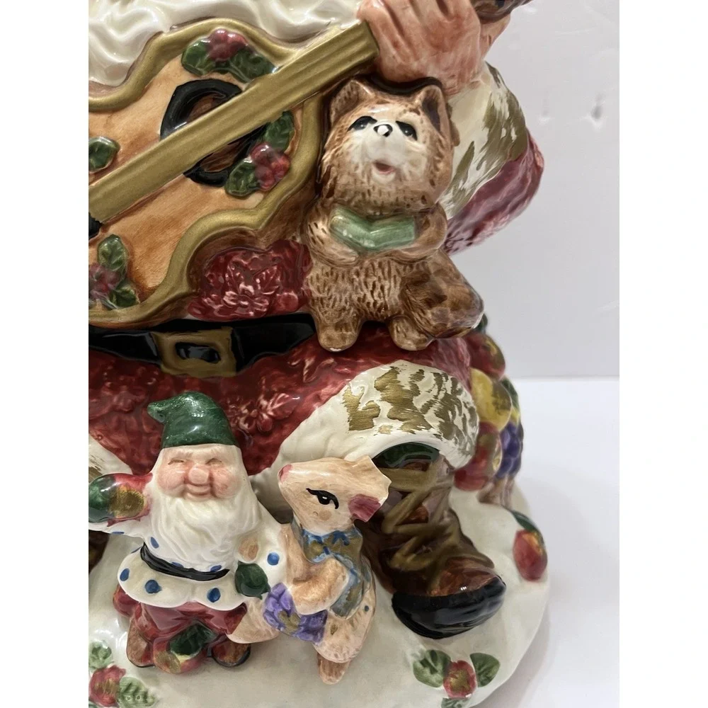 Vtg Fitz & Floyd Omnibus Forest Santa Guitar Cookie Jar Christmas Canister 1996